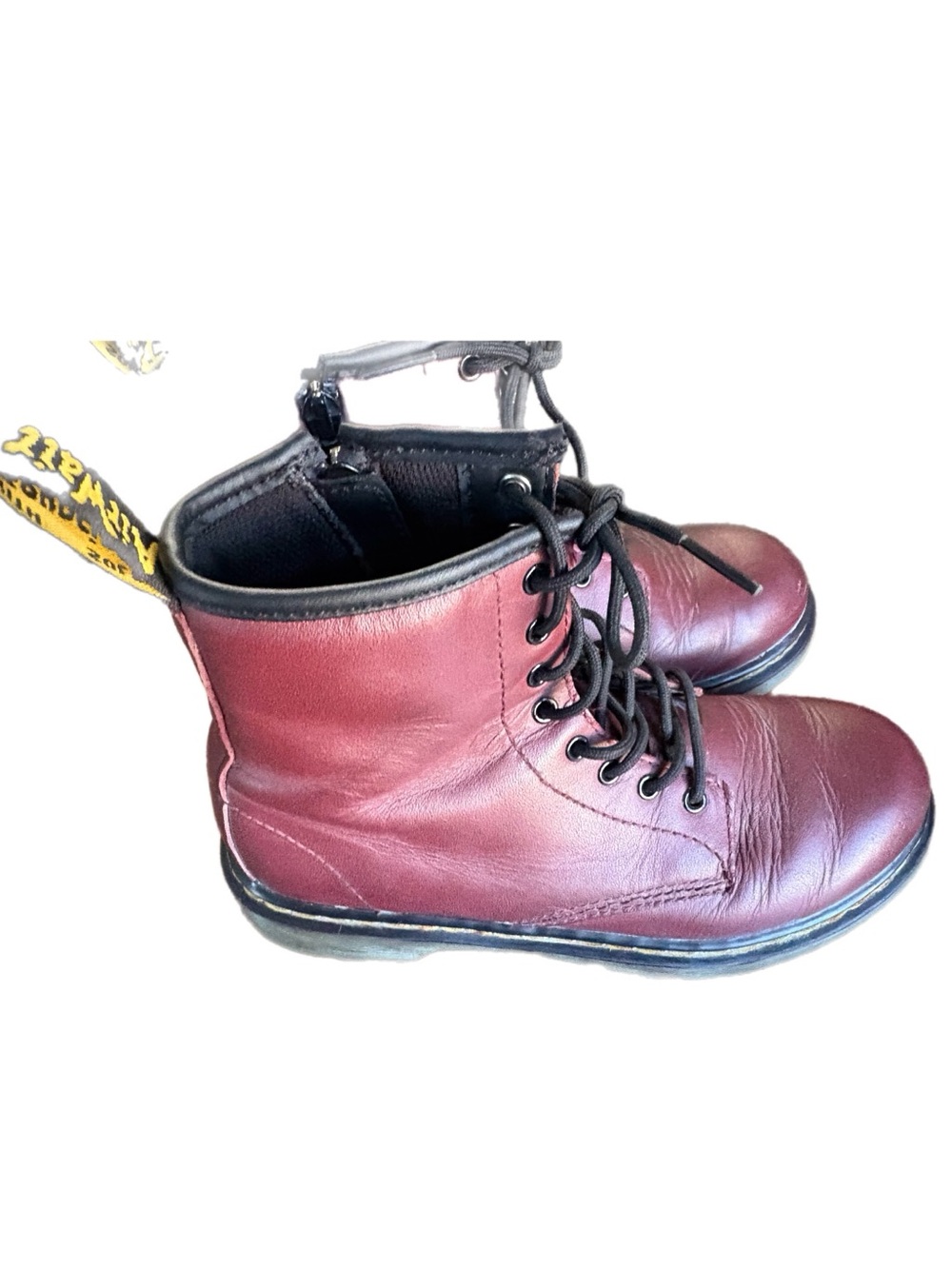 Dr. Martens Kids Burgundy Lace-Up Leather Boots with Black Trim